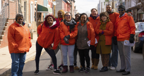 The West Philly Promise Neighborhood Survey Team poses for a group picture in the Mantua neighborhood